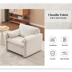 Swivel-Modern Swivel Accent Chair Single Seater - 360° Rotating Lounge Chair with Chenille Fabric & High-Resilience Cushion, Ergonomic Reading Sofa Chair for Living Room,Bedroom,Office-Ivory White