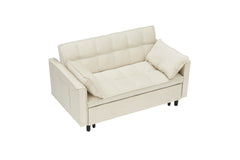 55-inch Beige velvet sofa bed, elegant and convenient, with storage pockets, cleverly interpreting the three-in-one conversion