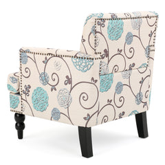 Vitality Club Chair with Button-tufted Diamond Stitching and Turned Legs, Blue and White