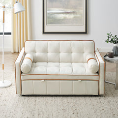 Modern 55.5' Pull Out Sleep Sofa Bed 2 Seater Loveseats Sofa Couch with side pockets, Adjsutable Backrest and Lumbar Pillows for Apartment Office Living Room