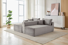 Compression Sectional Couch with Comfy Chaise, Boneless L Shape Sofa with Deep Seat, Minimalist Modular Couches Sleeper for Living Room Bedroom Apartment Lounge,corduroy,Grey