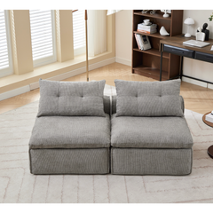 [NEW ARRIVED] [VIDEO PROVIDED]Modular Sofa,No Armrests,At will DIY, Chenille Fabric,Neck Pillow-Back Lounge Sofa Chair,Reading Nook, or Apartment Living, Lumbar Pillow,2 Seats,Upholster ,Light Gray