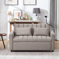 Convertible Sofa Bed Loveseat with USB Ports, Side Pockets, Cup Holders & Swivel Phone Holder, Light Grey Bella Fabric