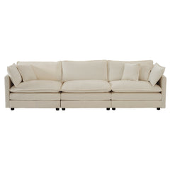 U-Shaped Sectional Sofa w/Reversible Footrest, 5-Seater Convertible Corner Couch with 2 Ottomans ,Modern Minimalist Soft Sofa & Couch for Living Room , Beige Chenille