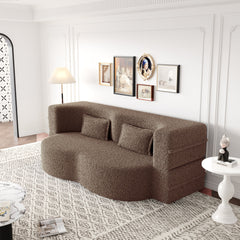 Modern Floor Sofa with 2 Pillows,Convertible Teddy Fabric Foam Filled Sleeper Sofa Bed,15 ' Full Size Folding Mattress for Living Room,Guest Bed,Playroom,No Assembly Required,Brown