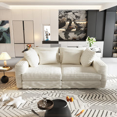 102.4 'Plush Corduroy 4-Seat Sofa,Modern Comfy Upholstered Sofa Cloud Couch,Deep Seat Couches with Soft Pillows and Movable Ottoman,Convertible Sofa Lounge Chair,for Living Room,Apartment,Office,Beige