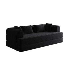 78.7-Inch Convertible Sleeper Sofa Bed with Cylindrical Pillow, Chenille Folding Mattress Couch with ,Folding Sofa Bed with Side Pocket, Floor Sofa Lounge Couch for Living Room Bedroom Lounge Studio