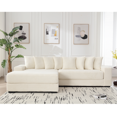 [NEW ARRIVED] [VIDEO PROVIDED] Oversized Two-Piece  Couches,  L Shaped Sofa, Corduroy, Left Chaise Daybed,with Armrests,Eight Throw Pillows,Corner Sofa,Easy To Assemble, Beige