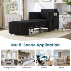 Upholstered Convertible Sleeper Sofa with 5-Position Backrest, Side Pockets, Storage, Black Chenille, 31.5'