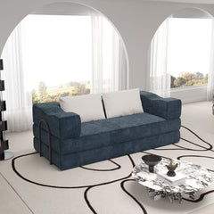 80' Convertible Couch Bed with 2 Pillows, 3-Seat Folding Floor Couch & King Size Bed Mattress, DIY Combination,Chenille,Blue