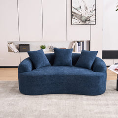 LY-025S Curved Loveseat Blue Full Compression Sponge Sofa, 30D Chenille No-Assembly Compact Sofa for Small Spaces & Apartments, 65'L, 300 lbs, 3 Pillows