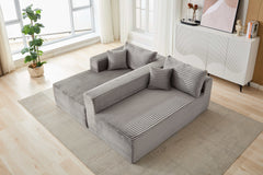 Compression Sectional Couch with Comfy Chaise, Boneless L Shape Sofa with Deep Seat, Minimalist Modular Couches Sleeper for Living Room Bedroom Apartment Lounge,corduroy,Grey