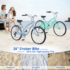 7 Speed Bicycles,  Multiple Colors 26'Inch  Beach Cruiser Bike