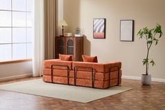 Floor Couch,Compression Sofa,Convertible Floor Sofa Bed-with Pillow Back Support Armrest,Comfy Futon Couch Lounge Sleeper Bed,chenille fabric,for Living Room Bedroom (orange)