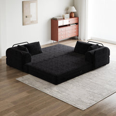 78.7-Inch Convertible Sleeper Sofa Bed with Cylindrical Pillow, Chenille Folding Mattress Couch with ,Folding Sofa Bed with Side Pocket, Floor Sofa Lounge Couch for Living Room Bedroom Lounge Studio
