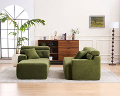 105' Modula Compression Sponge L-Shaped, Chesterfield-Inspired Design, No-Assembly Chenille Couch, 30D High-Density for Living Room, Bedroom, Apartment.Green.