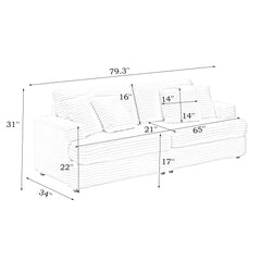 79.3 'long, corduroy sofa with 4 matching pillows, stylish design spacious and comfortable 3-seater sofa suitable for modern living room, black