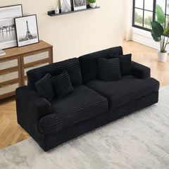 79.3 'long, corduroy sofa with 4 matching pillows, stylish design spacious and comfortable 3-seater sofa suitable for modern living room, black