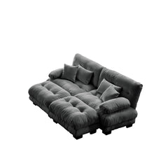Cloud Couch Sleeper Sofa for Living Room, Chenille 2 Seater sofa with 2 Lumbar pillows and 2 throw pillows , Upholstered Wide Arm Sofa with 2 Ottomans,Chenille Gray