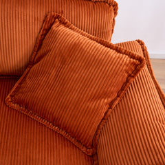 Corduroy 2-seats sofa With 2 back pillows,2 toss pillows and two ottoman,Comfy Sofa- Deep Seat Couch for Living Room,Orange