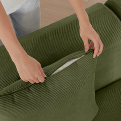 Modern L-Shaped Modular Sectional Sofa in Green Corduroy, 113' Oversized 3-Seater with Deep Seat and Movable Ottoman – No Assembly Required