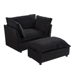 Modern Armchair Sofa 47' Cozy Upholstered Sofa Chair with Movable Ottoman, Black Chenille, Wide Seat & Curved Armrests