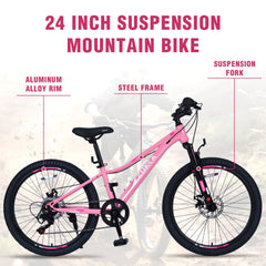 Mountain Bike for Girls and Boys  Mountain 24 inch shimano 6-Speed bike