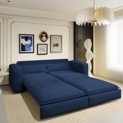 93' King Size Sleeper Sofa Bed, Pull Out Sofa Bed, 3 in 1 Convertible Sleeper Sofa, Chaise Lounge,3 Seat Teddy Couch with 2 Lumbar Pillows for Living Room, Apartment, Office, Studies,Blue