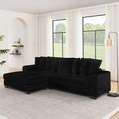Corduroy Tufted Upholstered Sleeper Sectional Sofa, L-Shaped Modular Convertible Sofa , Can freely change the position of the footrests-Black(Assembly is required)