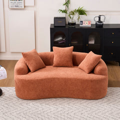 LY-025S Coral Curved Loveseat: Compressed No Assembly, Chenille Small Sofa, 30D Sponge, Compact for Apartments, 65' L, 300Lbs, 3 Pillows