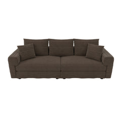 82.7 ' Plush Corduroy 3-Seat Sofa, Modern Comfy Upholstered Sofa Cloud Couch, Deep Seat Couches with Soft Pillows and 1 Ottomans, Convertible Sofa Lounge Chair, for Living Room,Apartment,Office,Camel