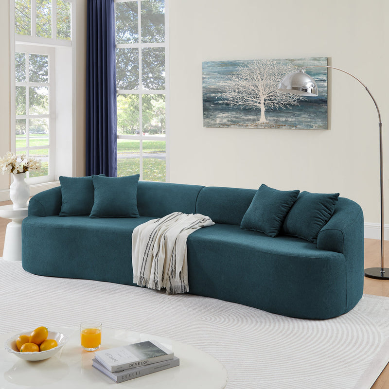 Curved Modular Sectional Sofa in Lamb's Wool Fabric, Modern Minimalist Style, Compressed (No Assembly Required), Comfy for Living Room & Bedroom - Blue