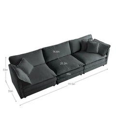 Mid-Century Modern Couch 3-Seater Sofa with 2 Armrest Pillows and 3 Toss Pillows, Couch for Living Room Gray Chenille
