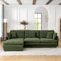 Modern Home Living Room L-Shaped Sectional Sofa Couches with Ottoman, Convertible Oversized 4 Seater Couch Towel Fabric, Green