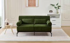 Modern Loveseat Sofa 2-Seater with USB Ports, Cylindrical Armrests, Green Chenille, 59 Inch