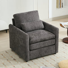 Cozy Upholstered Armchair with Double Cushion in Grey Chenille, 31.9 Inches