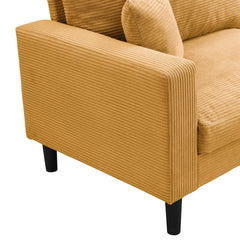 Modern Upholstered 3 Seat Sofa, High Resilience, Orange Corduroy, 74 Inches