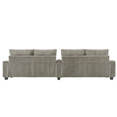 Modern 4-Seater Corduroy Sofa Couch with USB Ports, Hidden Storage Arms, and Flip-Top Cup Holders, Brown, 133 Inches