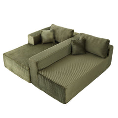 Compression Sectional Couch with Comfy Chaise, Boneless L Shape Sofa with Deep Seat, Minimalist Modular Couches Sleeper for Living Room Bedroom Apartment Lounge,corduroy,Green
