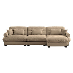 Super Comfort Oversized Modular Velvet Sectional Sofa with Movable Ottoman, Camel, Convertible L Shaped Couch for Living Room