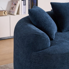 LY-025S Curved Loveseat Blue Full Compression Sponge Sofa, 30D Chenille No-Assembly Compact Sofa for Small Spaces & Apartments, 65'L, 300 lbs, 3 Pillows