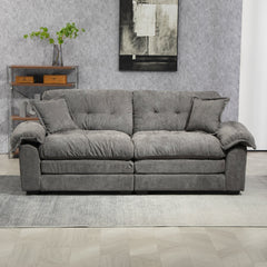 84' Chenille Sofa Small Sofa Loveseat Deep Seat Sofa Couch with 2 Throw Pillows & Memory Foam for Living Room Apartment Office Lounge-Grey