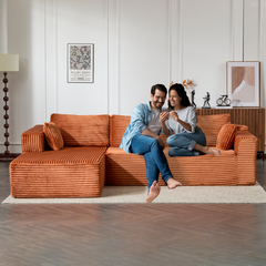 Compression Sectional Couch with Comfy Chaise, Boneless L Shape Sofa with Deep Seat, Minimalist Modular Couches Sleeper for Living Room Bedroom Apartment Lounge,corduroy,Brown