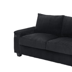 Modern 4-Seater Corduroy Sofa Couch with USB Ports and Hidden Storage in Black