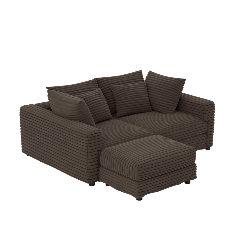 102.4 'Plush Corduroy 4-Seat Sofa,Modern Comfy Upholstered Sofa Cloud Couch,Deep Seat Couches with Soft Pillows and Movable Ottoman,Convertible Sofa Lounge Chair,for Living Room,Apartment,Office,Camel