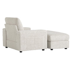 Luxurious Oversized Chaise Lounge Sofa Bed with Storage Ottoman and Armrests, Cup Holders, Faux Rabbit Fur, 42-Inch for Living Room or Bedroom