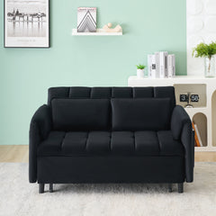 52 'black modern velvet sofa, sofa pull-out bed, small love seat casual sofa with back, pillow, pockets, living room furniture, 3 in 1 convertible sleep sofa bed.