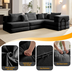 Oversized Upholstered Sectional Sofa Couch Set, Modular 118.2 ' L Shaped Floor Living Room Sofa Set With 6 Pillows, DIY Combination Sofa Couch for living rooms, apartments,bedrooms, Black