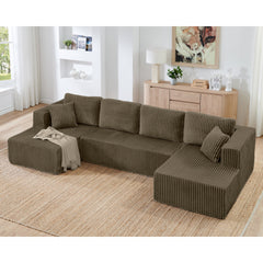 Modern Minimalist U Shape Modular Sectional Sofa, Sleeper Sofa in Corduroy, Brown