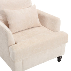 Modern Accent Lounge Chair with Tufted Club Design, Beige Chenille Upholstery, Solid Wood Frame for Living Room and Bedroom